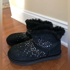 UGG CLASSIC GALAXY BLING MINI BLACK BOOTS